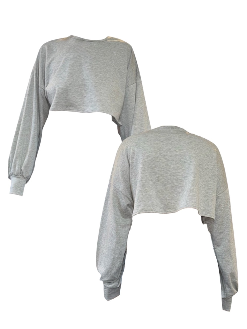 Cropped Long-Sleeve Sweatshirt - Light Gray